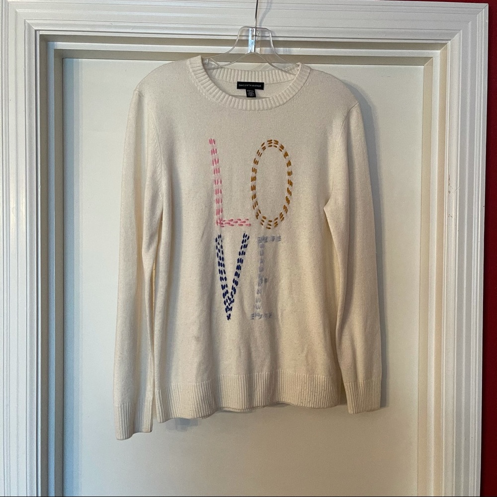 Saks Fifth Avenue Cashmere Stitched Love Sweater